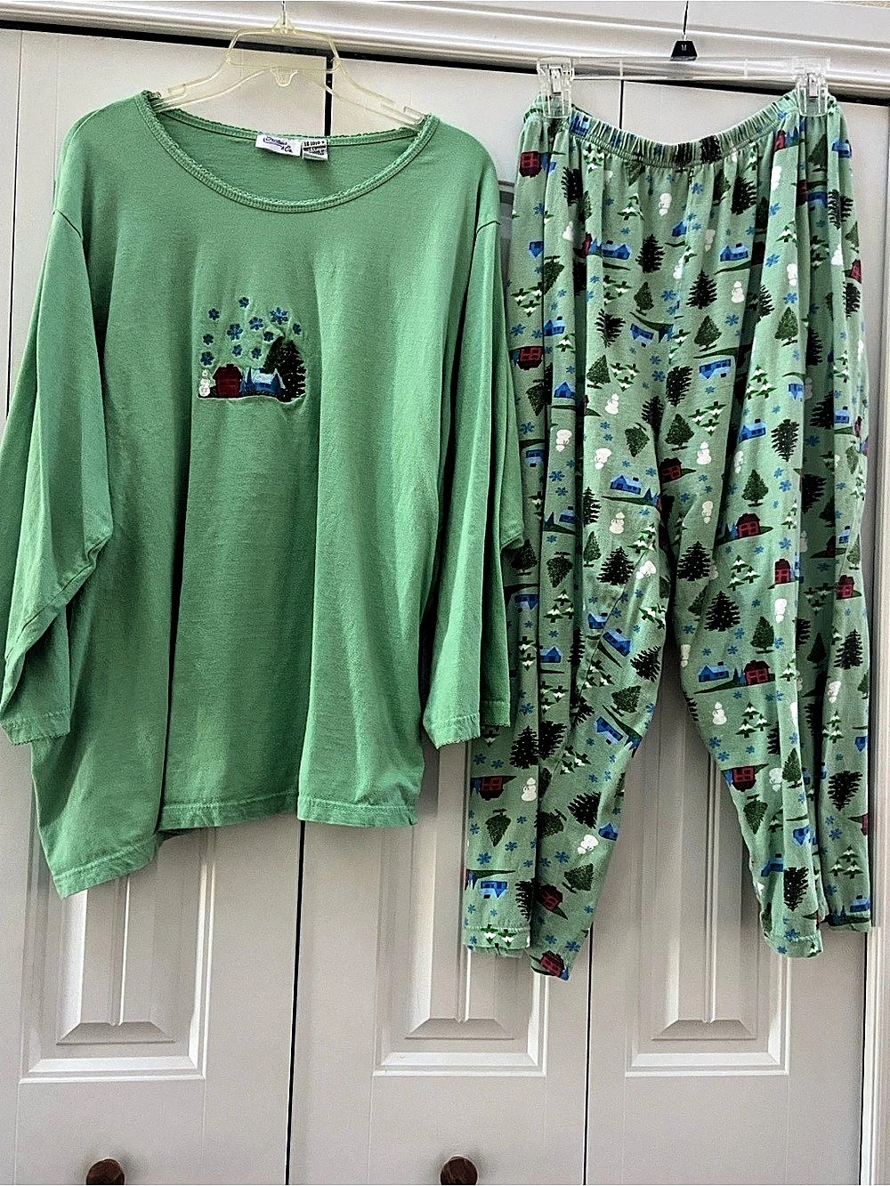 Dreams & Co. Cotton Pajama Set in Green Size 2X Like New